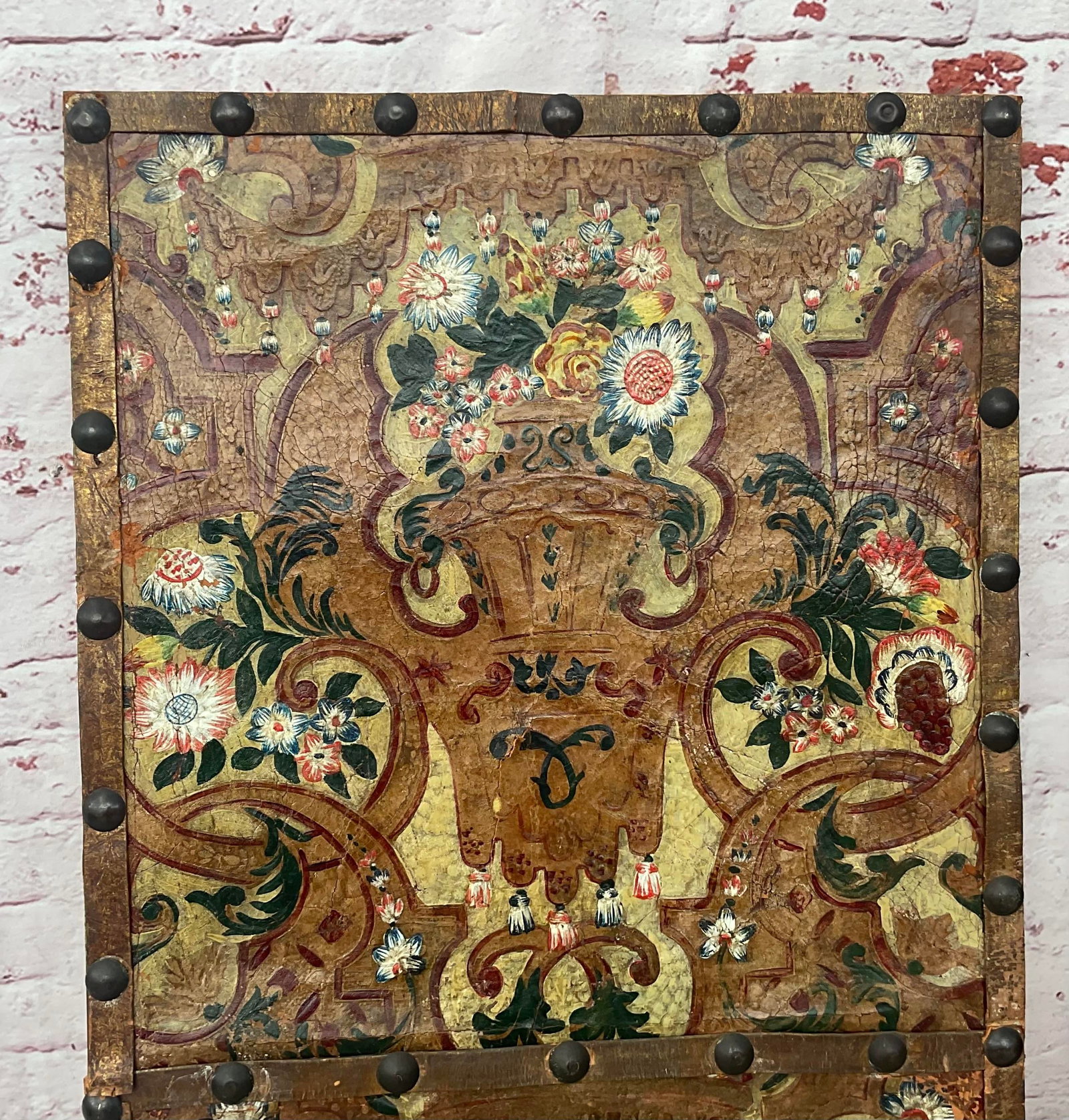 Italian Painted and Tooled Leather Panels a Pair - 7