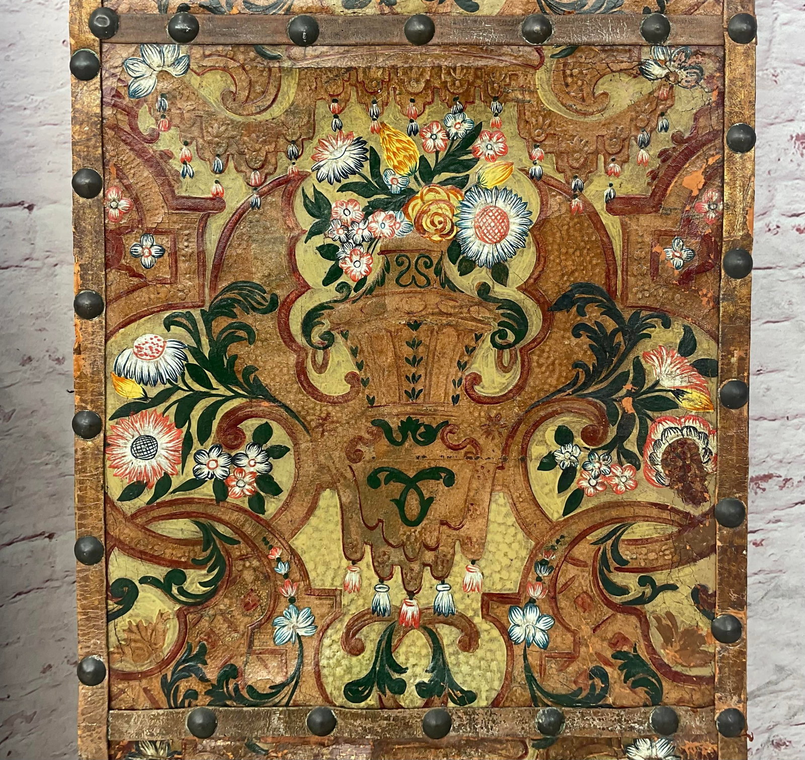 Italian Painted and Tooled Leather Panels a Pair - 8