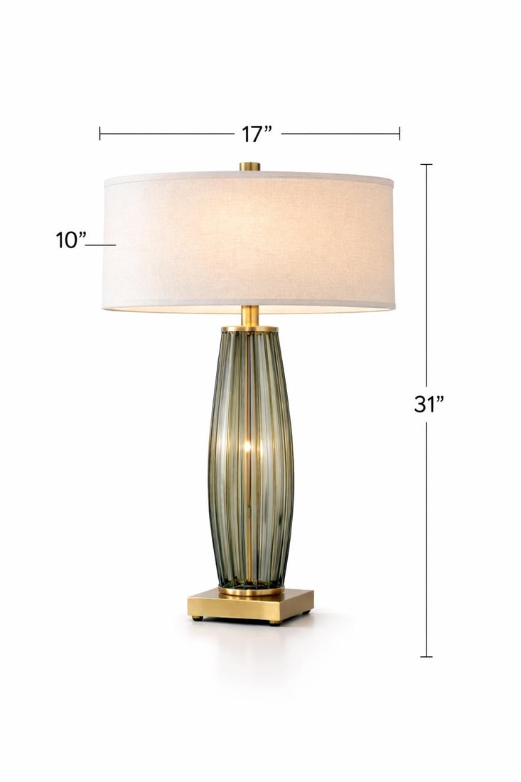 Late 20th Century Extra-Tall Ribbed Smoky Glass & Solid Brass Table Lamps – 31" Designer Scale - 12