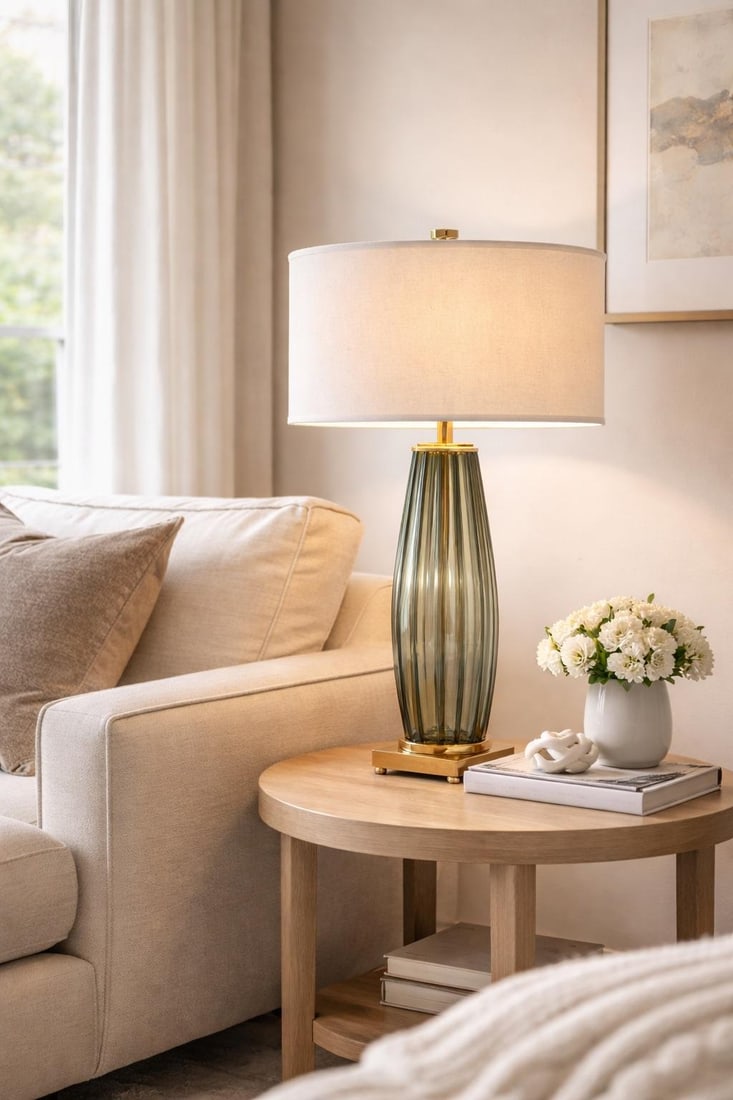 Late 20th Century Extra-Tall Ribbed Smoky Glass & Solid Brass Table Lamps – 31" Designer Scale - 4