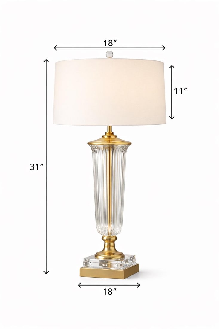 1980s Tall Neoclassical Fluted Crystal Table Lamp With Brass Base – Estate of Linda W., - 7