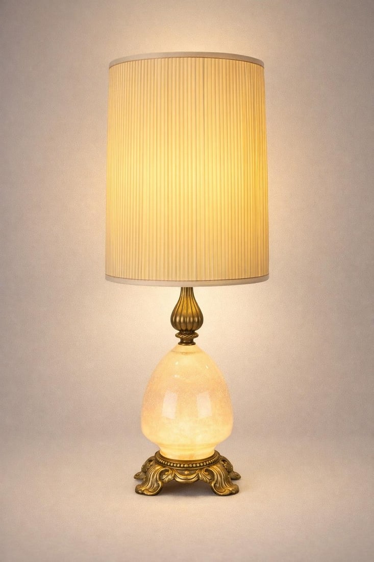 1950s Hollywood Regency Alabaster & Heavy Cast Brass Table Lamps – 35" - a Pair - 5