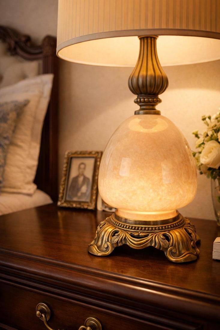 1950s Hollywood Regency Alabaster & Heavy Cast Brass Table Lamps – 35" - a Pair - 9