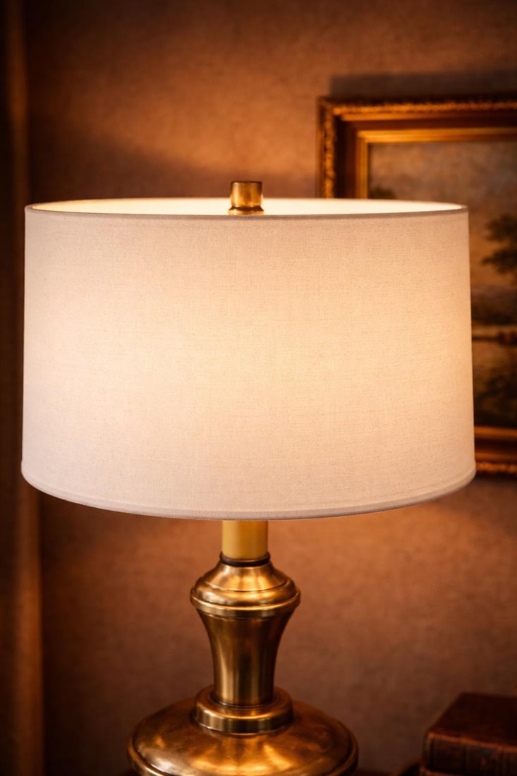 Vintage Solid Brass 3-Level Touch Table Lamp With Drum Shade, Circa 1980s - 3