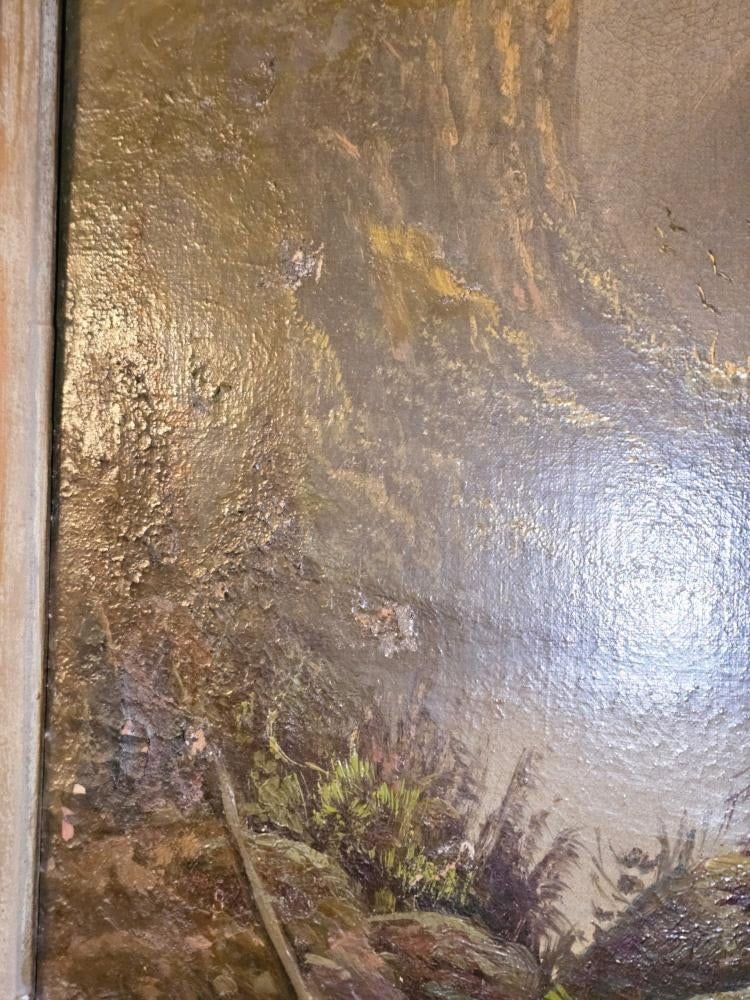 Large Antique Mountain Landscape Painting, Oil on Canvas, C. 1900, Antique Frame - 5