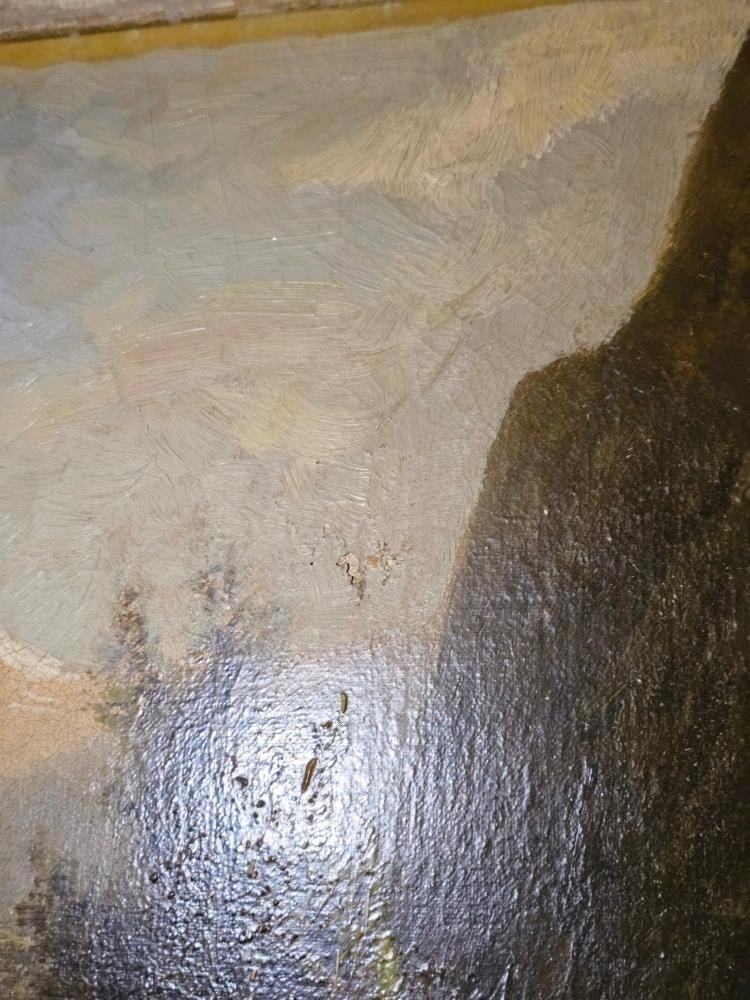 Large Antique Mountain Landscape Painting, Oil on Canvas, C. 1900, Antique Frame - 6