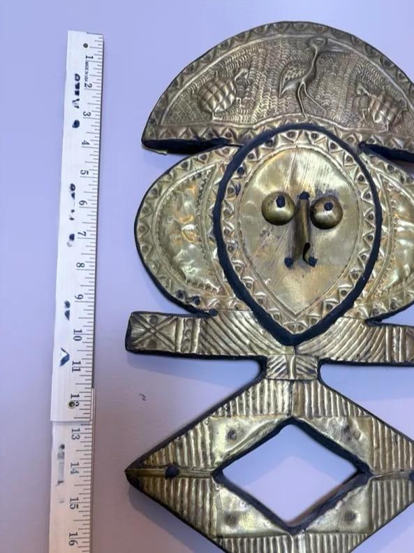 Vintage Kota Reliquary Guardian Figure, Brass on Wood, African Tribal Art From Gabon Style - 8