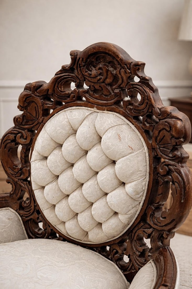 Antique Victorian Rococo Carved Walnut Armchair – Reupholstery-Ready Designer Frame - 2