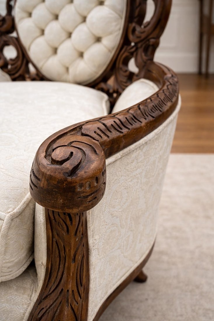Antique Victorian Rococo Carved Walnut Armchair – Reupholstery-Ready Designer Frame - 4