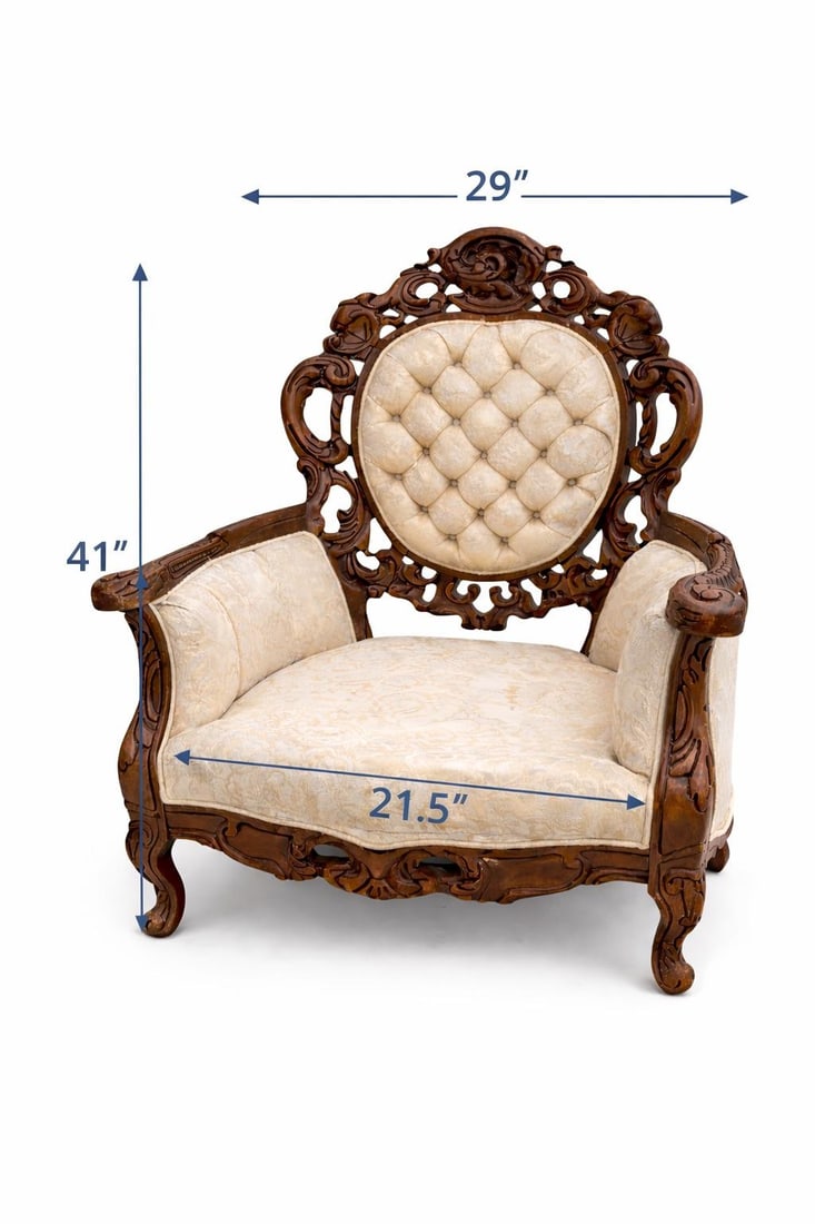 Antique Victorian Rococo Carved Walnut Armchair – Reupholstery-Ready Designer Frame - 5