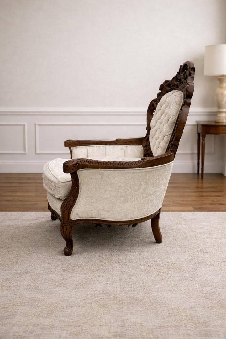 Antique Victorian Rococo Carved Walnut Armchair – Reupholstery-Ready Designer Frame - 6