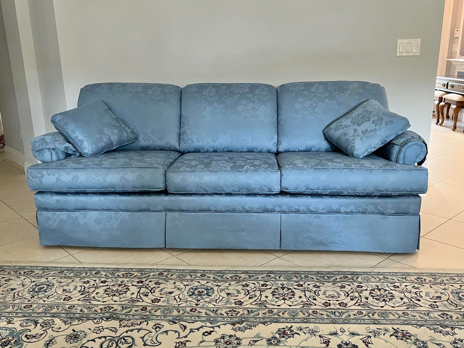 1990s Damask Blue Sofa - 2