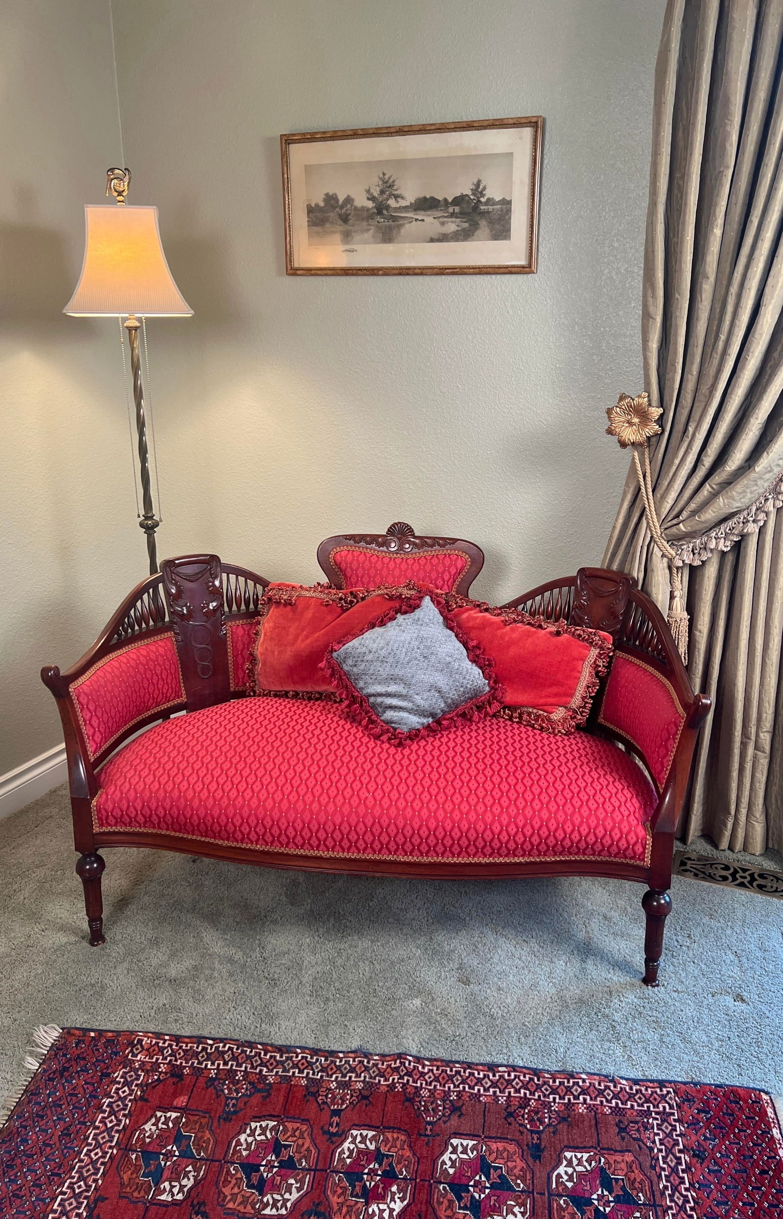 Edwardian Neoclassical Mahogany Parlor Settee, Circa 1900, Professionally Upholstered - 3
