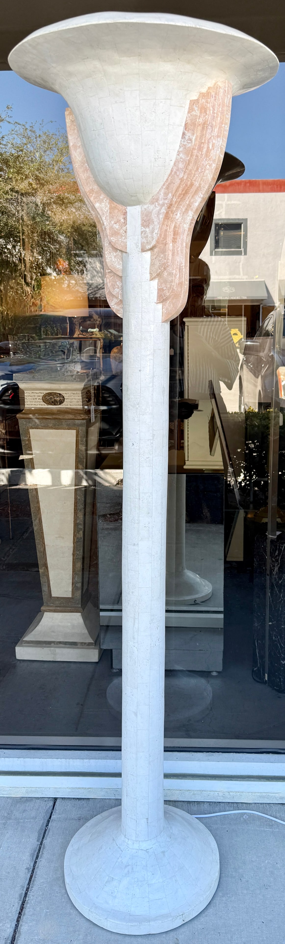 Italian Art Deco Style Tessellated Stone Torchiere From 80's - 2