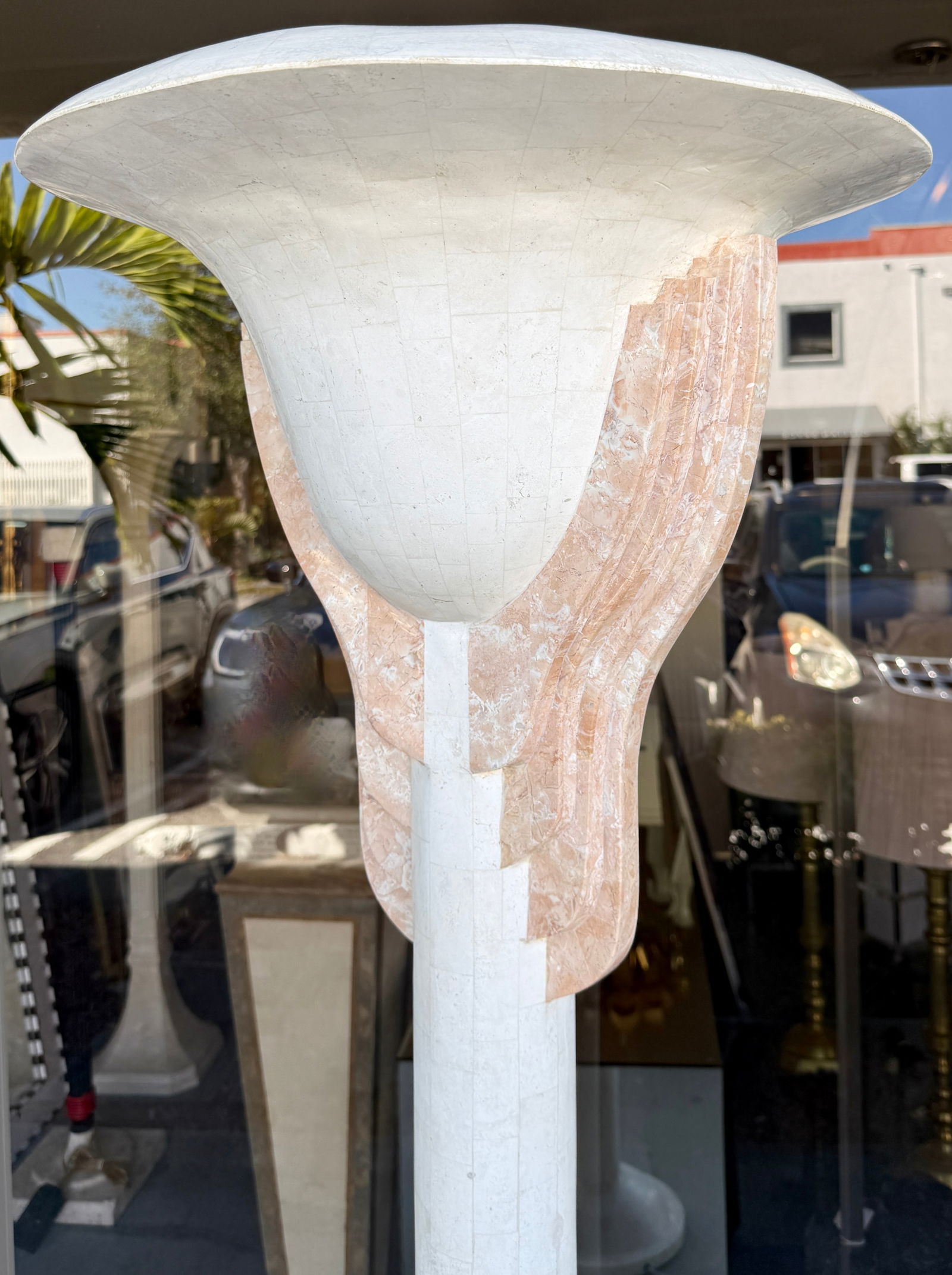 Italian Art Deco Style Tessellated Stone Torchiere From 80's - 3