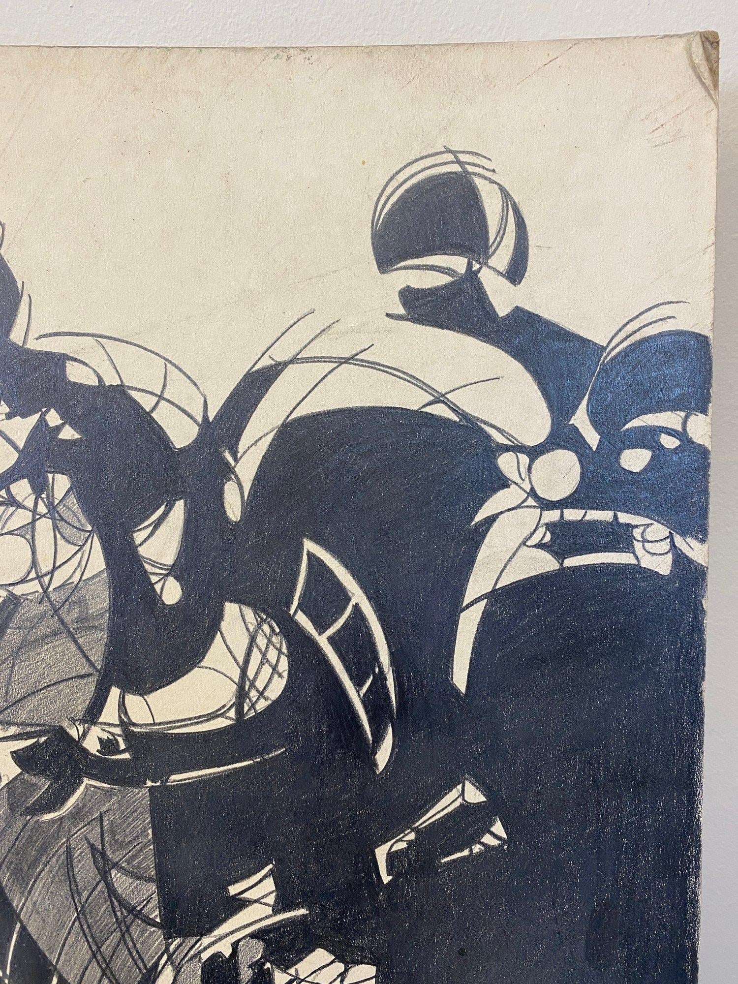 1990s Horse Race, Pen and Ink on Board, Signed Alton S Tobey - 11