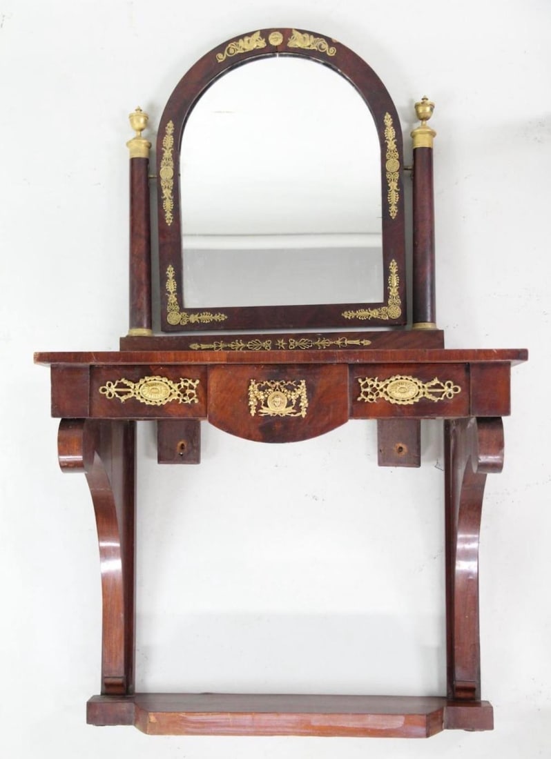Early 19th Century Swedish or French Empire Majohamy and Gilt Pier or Dressing Table With Mirror - 2