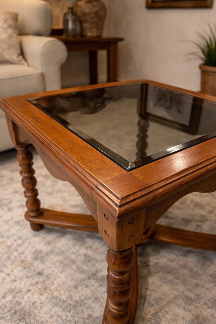 Late 20th Century Spanish Revival Style Smoked Glass Top Accent Table With X-Stretcher Base - 3