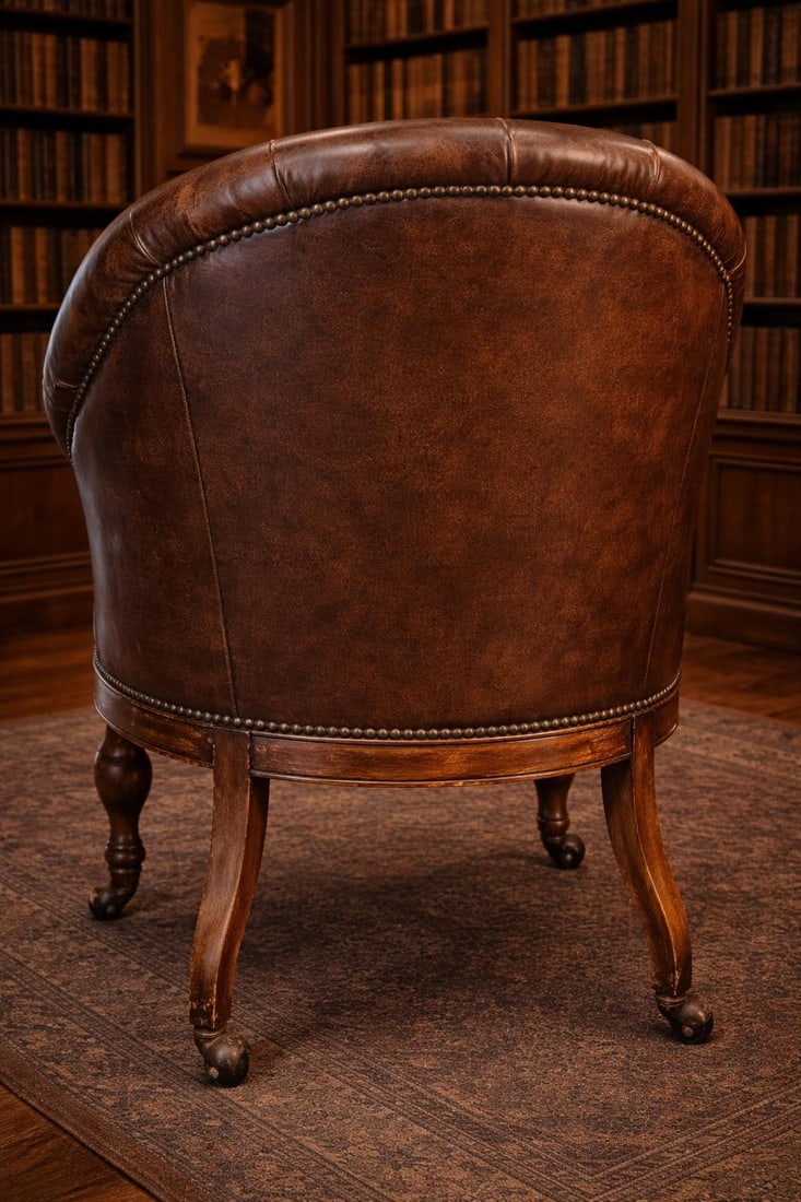 Set of 4 Late 20th Century English Regency Revival Tufted Leather Library Club Chairs With Carved Wo - 7