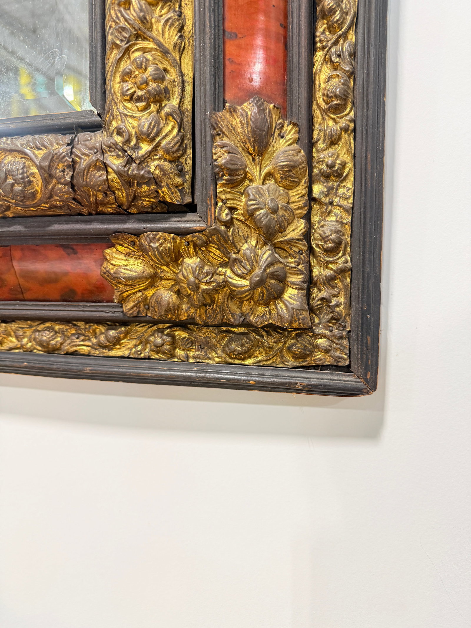 Napoleon III Period, Embossed Brass and Faux Tortoiseshell Ebonized Mirror - 10