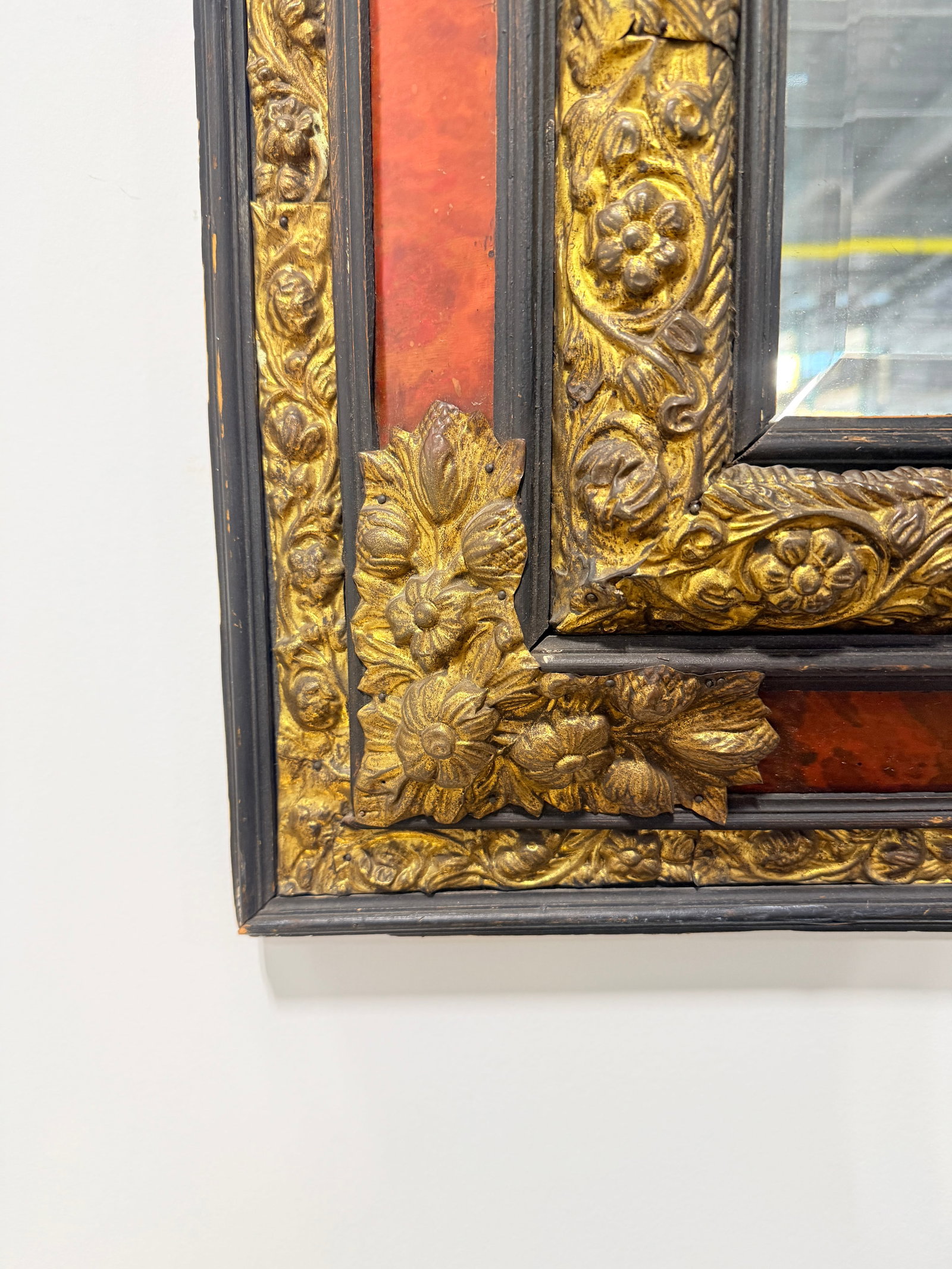 Napoleon III Period, Embossed Brass and Faux Tortoiseshell Ebonized Mirror - 2