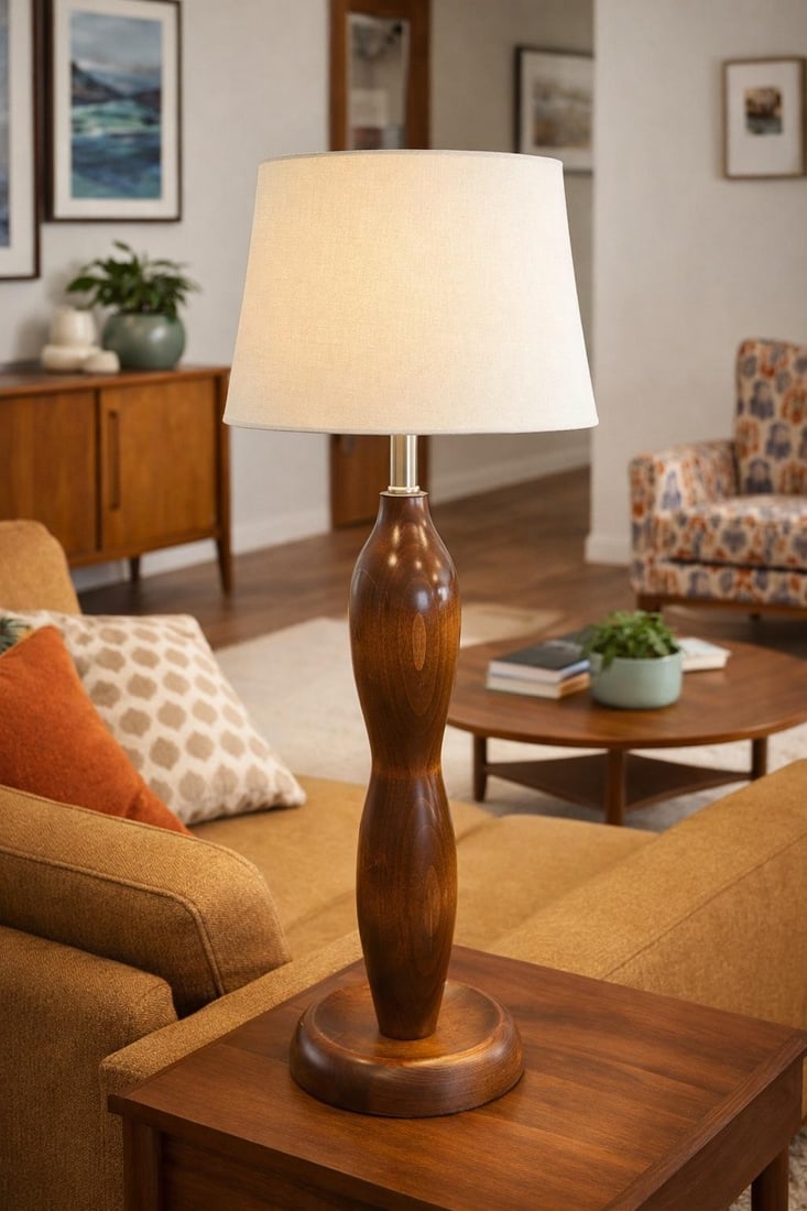 Late 20th Century Mid-Century Modern Sculpted Walnut Table Lamp – 30" Tall - 2