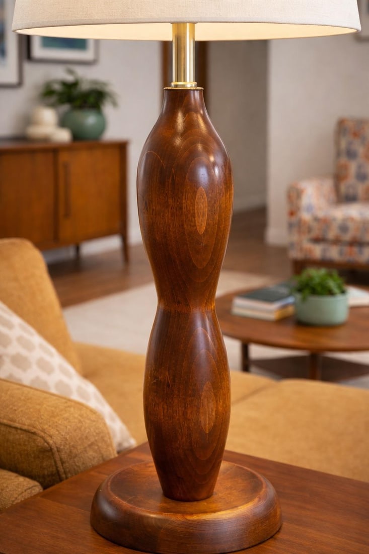 Late 20th Century Mid-Century Modern Sculpted Walnut Table Lamp – 30" Tall - 3