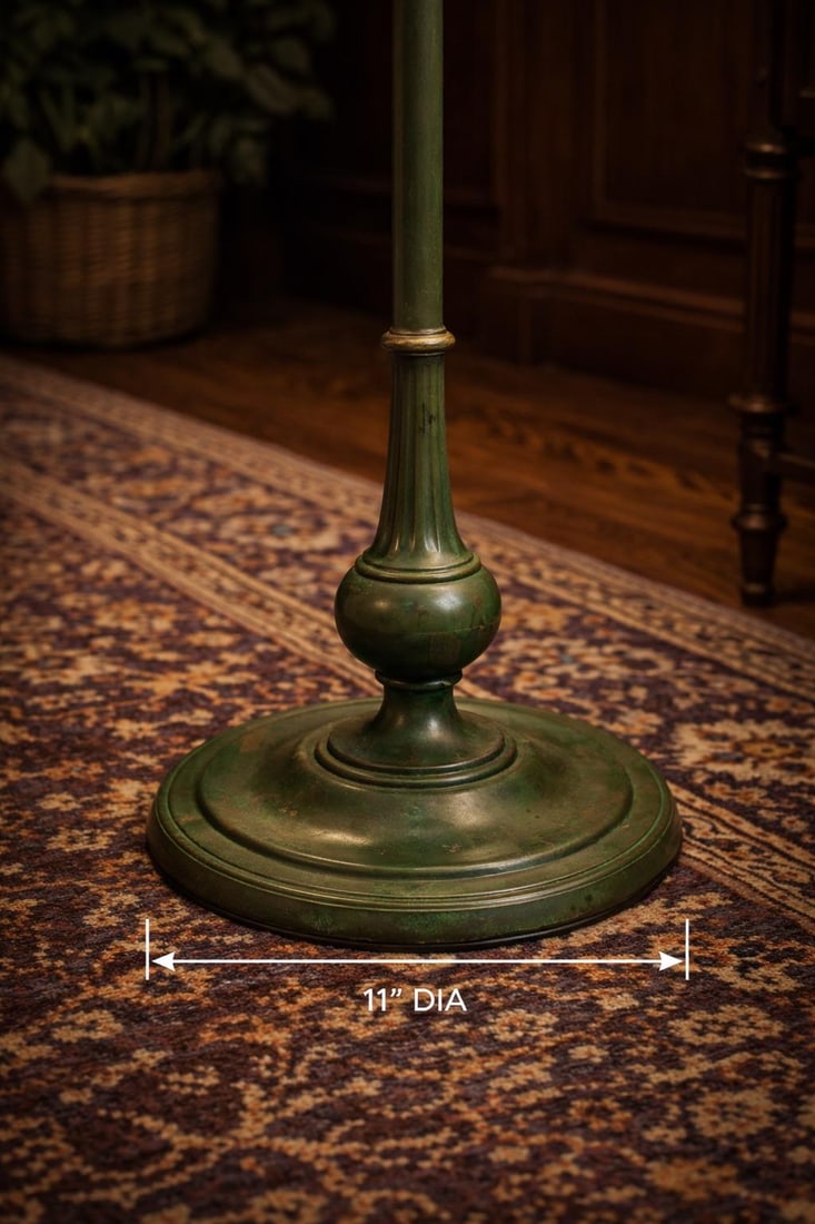 Vintage Rembrandt Lamps Verdigris Green Torchiere Floor Lamp With Original Textured Milk Glass Shade - 4