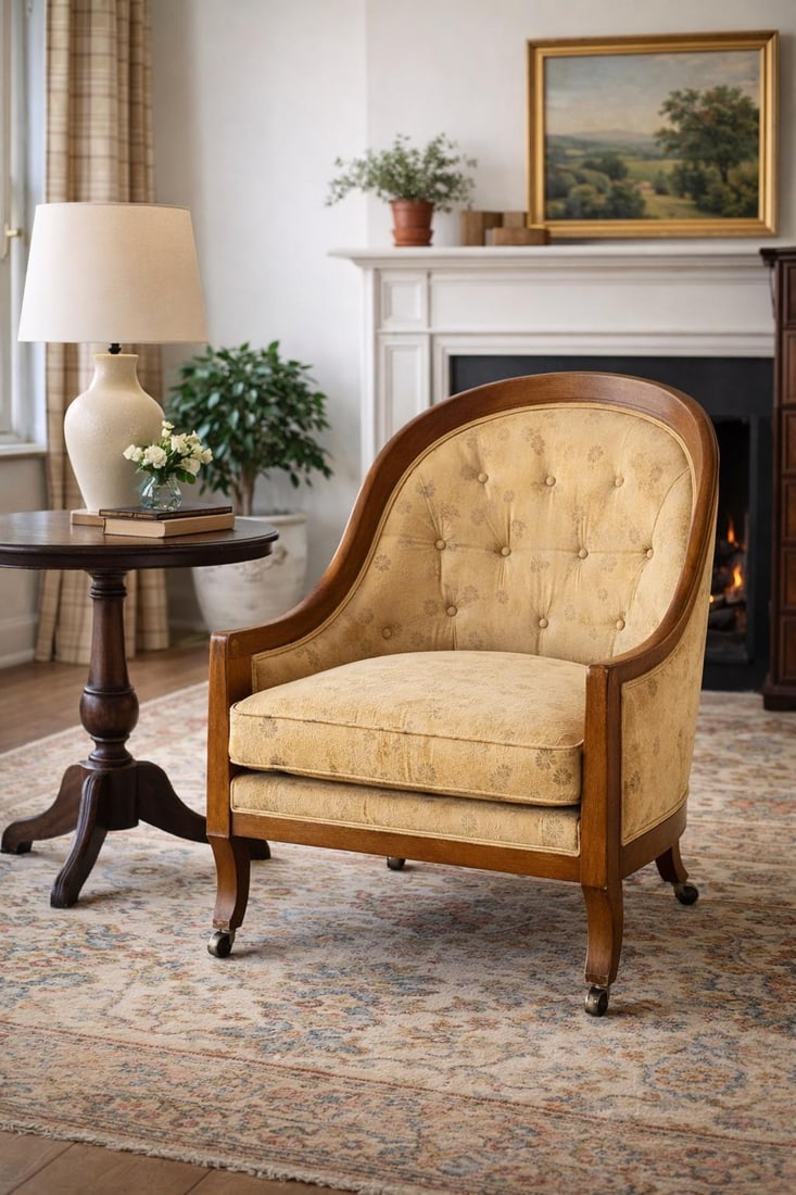 1950s Tomlinson of High Point Tufted Barrel-Back Lounge Chair on Original Casters - 2