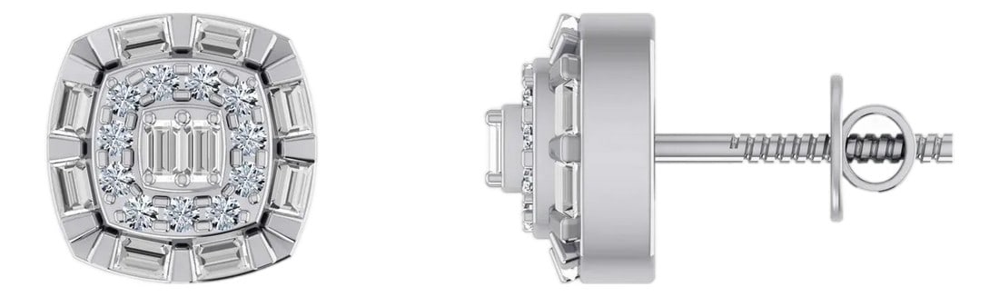 10K White Gold Round Baguette Diamond Square Designer Earring 1/4 Cttw, A Pair: This 10K White Gold Round Baguette Diamond Square Designer Earring 1/4 Cttw is a refined diamond ring crafted in premium yellow gold and set with brilliant-cut diamonds. Designed for engagements, anni