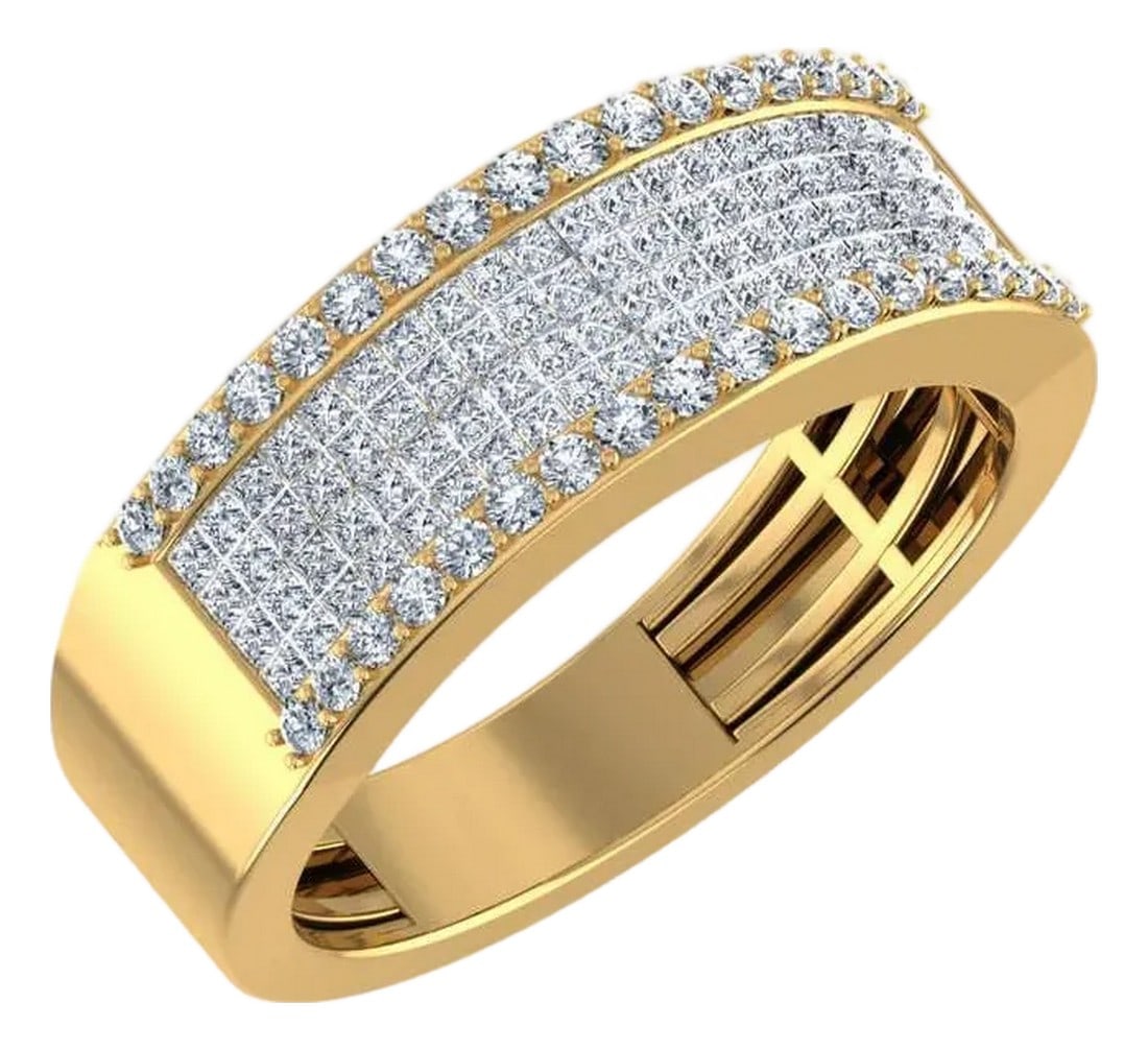 10K Yellow Gold Princess Diamond Mens Invisible Band 1-1/5 Cttw, Size 7: This 10K Yellow Gold Princess Diamond Mens Invisible Band 1-1/5 Cttw is a refined fine jewelry piece crafted in premium 18K gold and set with brilliant-cut diamonds. Designed for timeless everyday