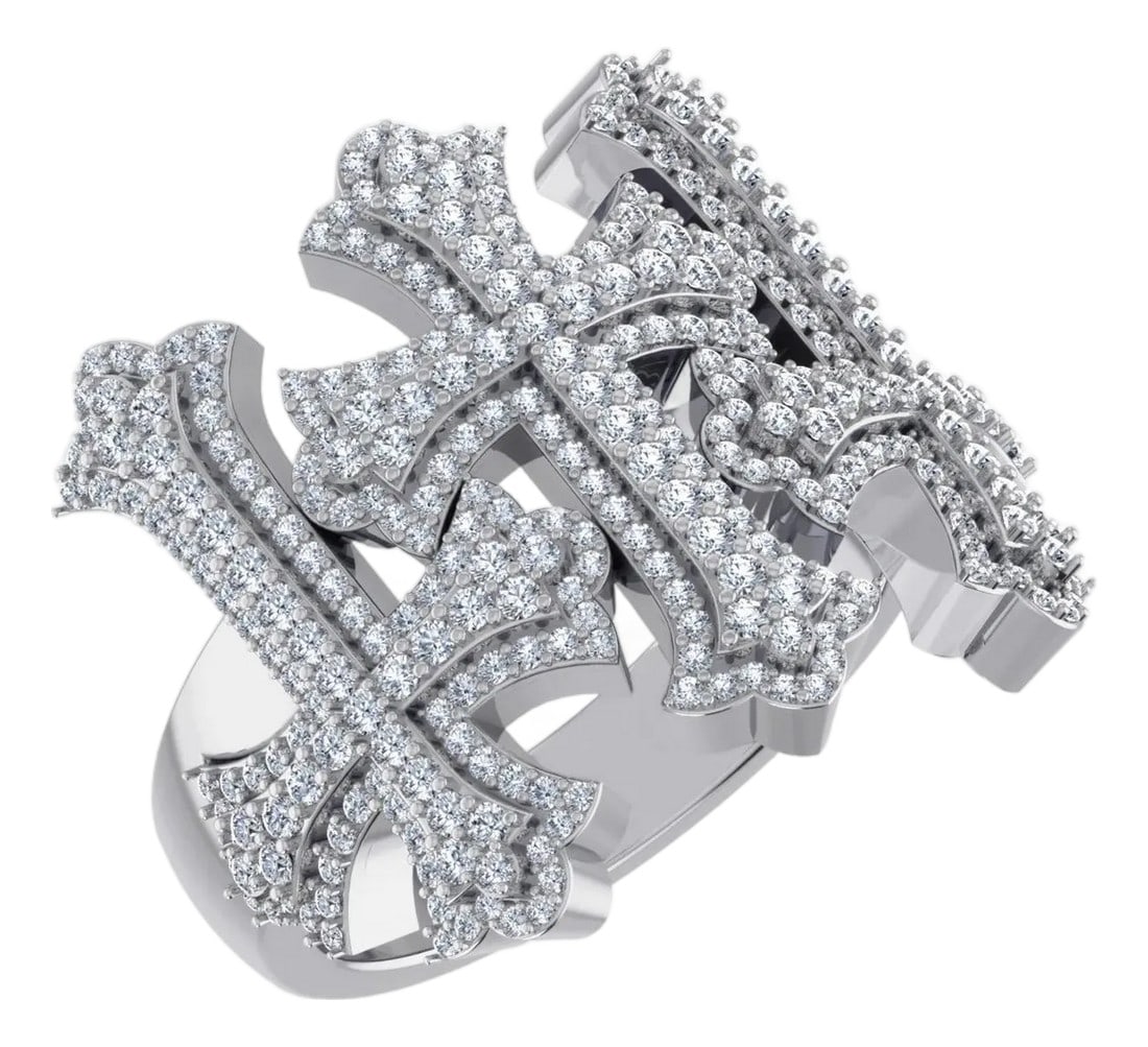 10K White Gold Three Cross Religious Mens Rings 1-3/8 Cttw, Size 7: This 10K White Gold Three Cross Religious Mens Rings 1-3/8 Cttw is a refined diamond ring crafted in premium 18K gold and set with round brilliant diamonds. Designed for engagements, anniversaries,