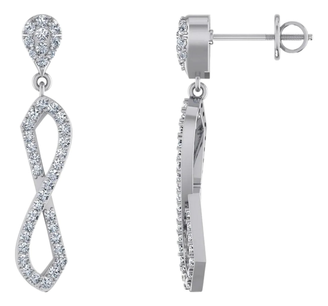 10K White Gold Round Diamond Twisted Dangling Earrings 7/8 Cttw, A Pair: This 10K White Gold Round Diamond Twisted Dangling Earrings 7/8 Cttw is a refined diamond ring crafted in premium 14K gold and set with natural diamonds. Designed for engagements, anniversaries, and