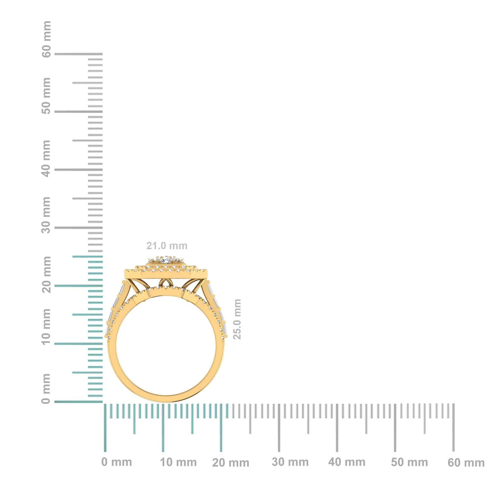10K Yellow Gold Round Baguette Diamond Womens Designer Bridal Ring 1-3/8 Cttw, Size 7 - 2