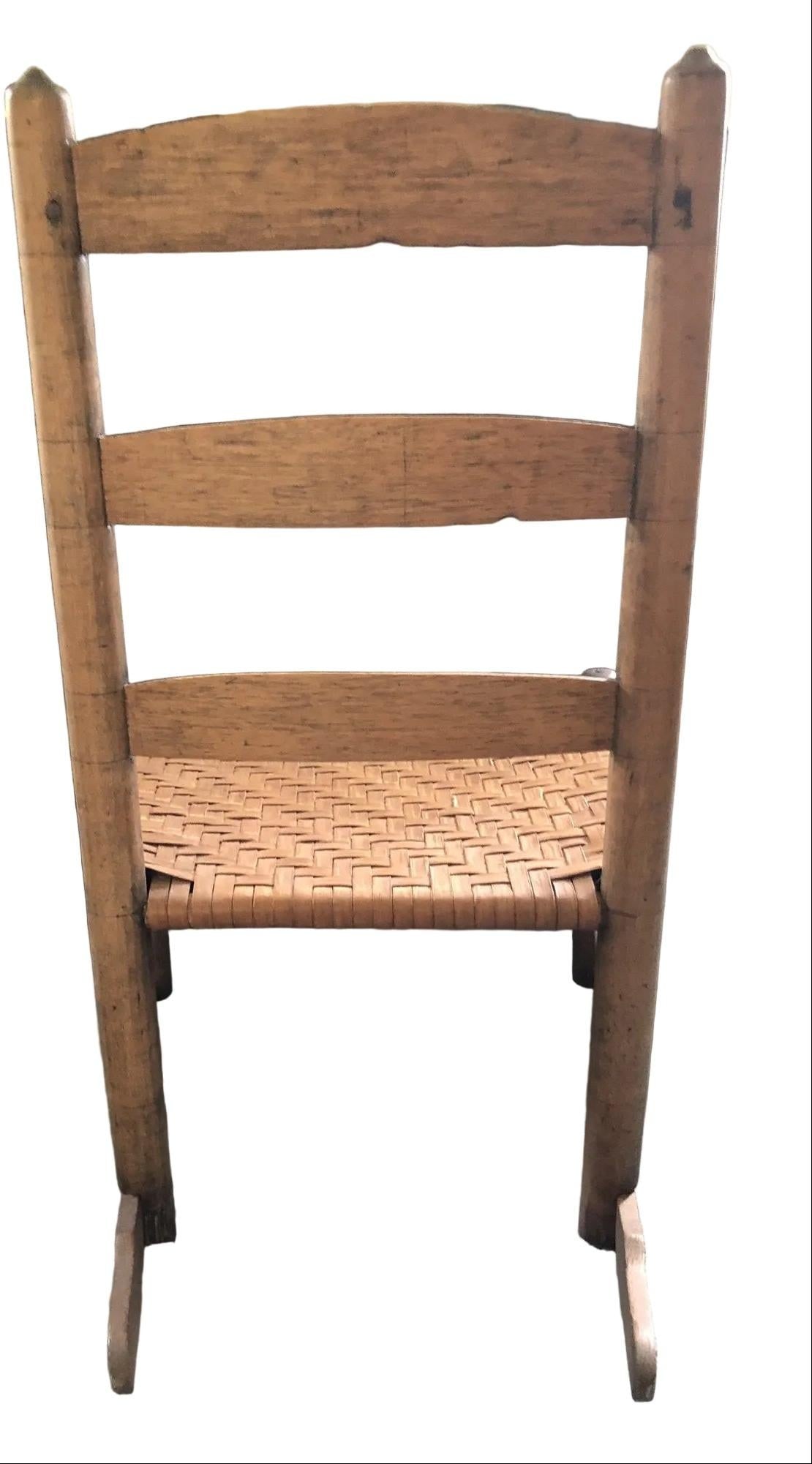 Antique Child Ladder Back Chairs With Splint Weaver Seats , a Rocker and a Chair - 3