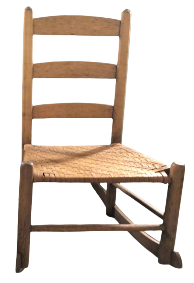 Antique Child Ladder Back Chairs With Splint Weaver Seats , a Rocker and a Chair - 5