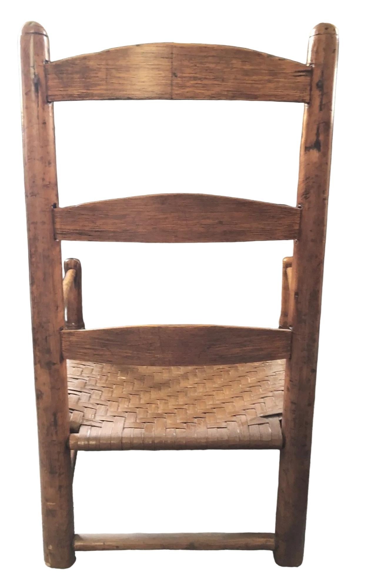 Antique Children's Ladder Back Splint Weave Seat Chair - 2
