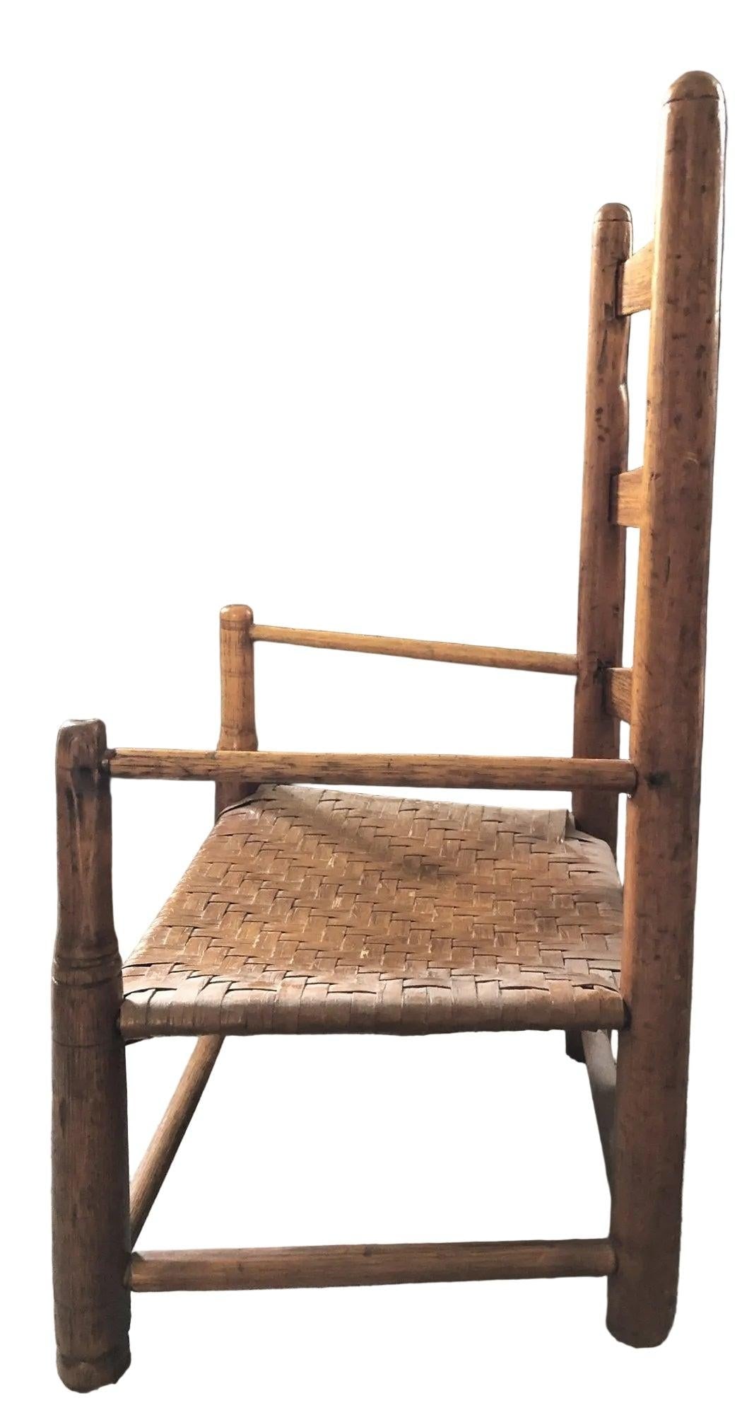 Antique Children's Ladder Back Splint Weave Seat Chair - 3