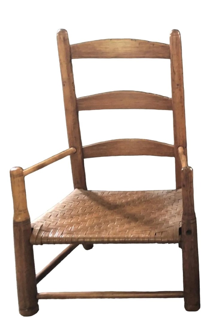 Antique Children's Ladder Back Splint Weave Seat Chair - 5