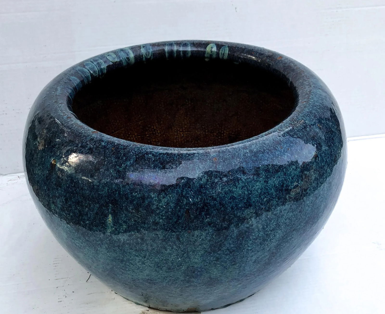 Antique Cobalt Blue Stoneware Water Vessel Planter - 3