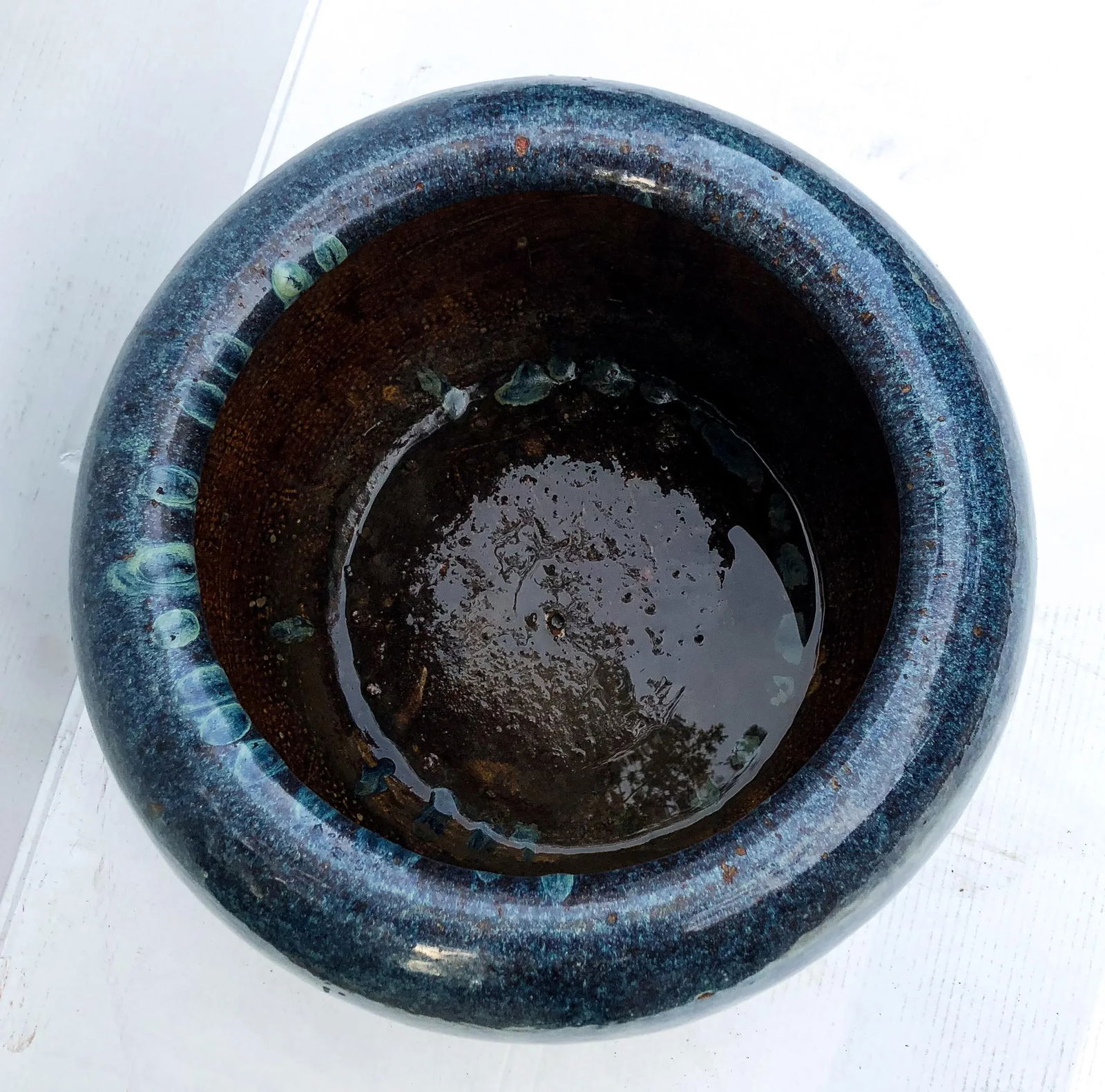 Antique Cobalt Blue Stoneware Water Vessel Planter - 4