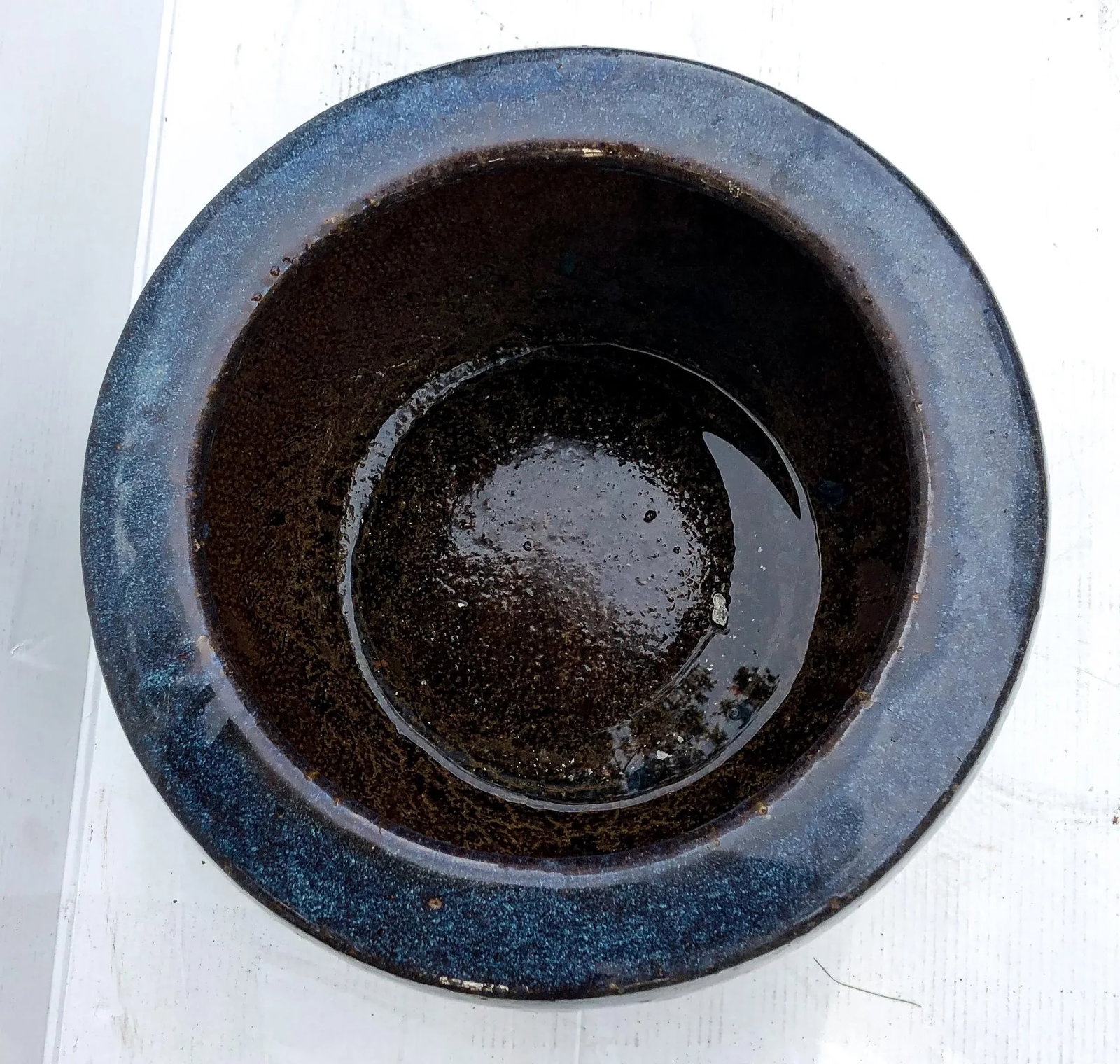 Antique Cobalt Blue Glazed Water Jar Planter - 4