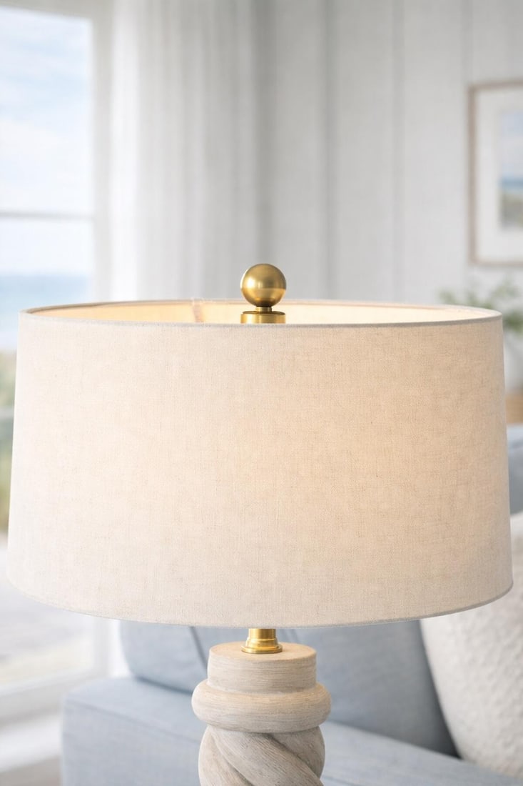 Late 20th Century Large Sculptural Barley Twist Plaster Table Lamp With 17" Linen Drum Shade – - 3