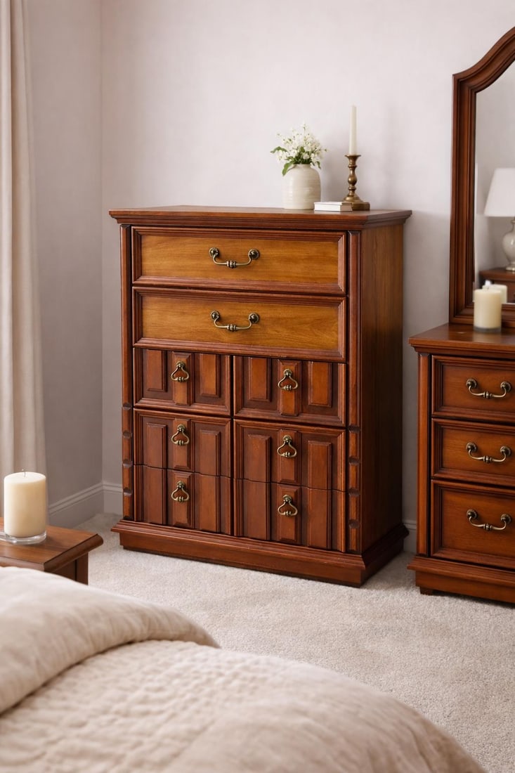 1970s Traditional Revival Five-Drawer Chest in the Manner of Drexel – Warm Brown Mahogany - 2