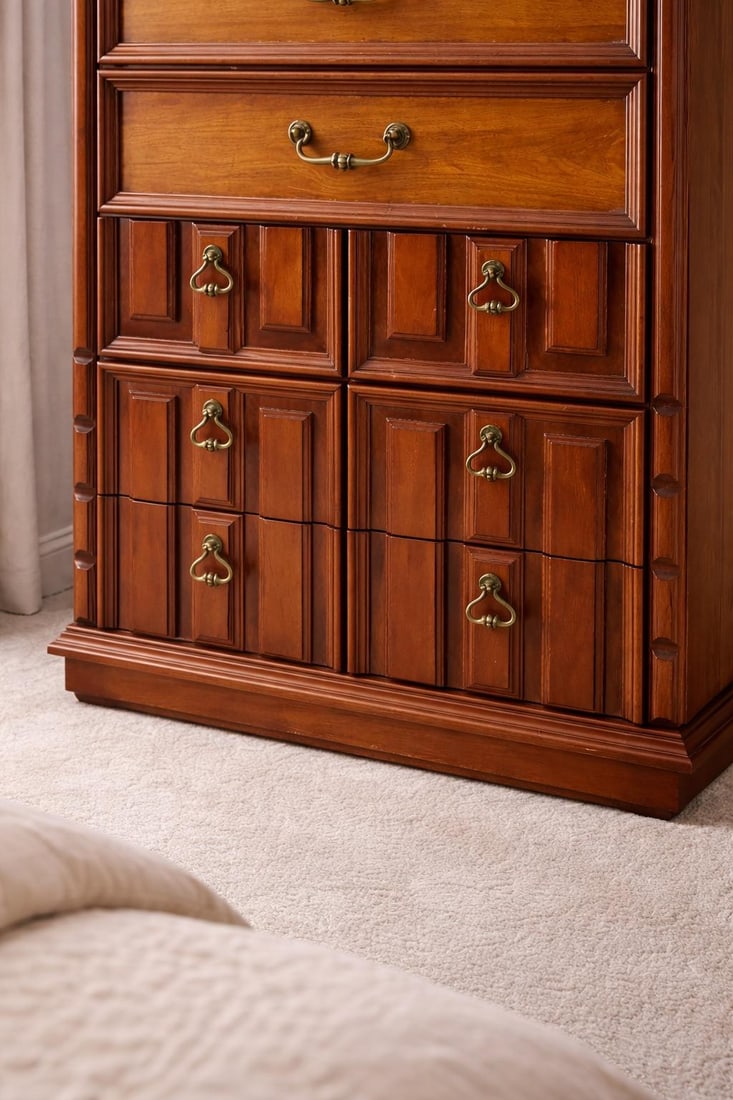 1970s Traditional Revival Five-Drawer Chest in the Manner of Drexel – Warm Brown Mahogany - 6