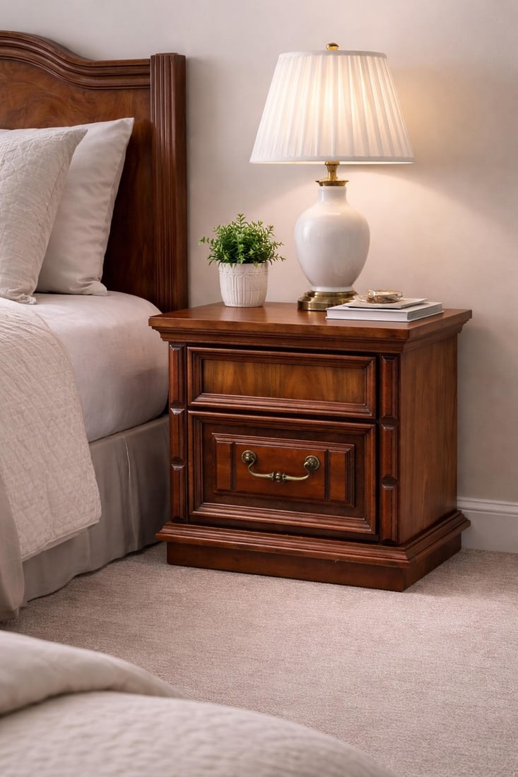 1970s Traditional Revival Nightstand in the Manner of Drexel – Warm Brown Mahogany Finish - 2