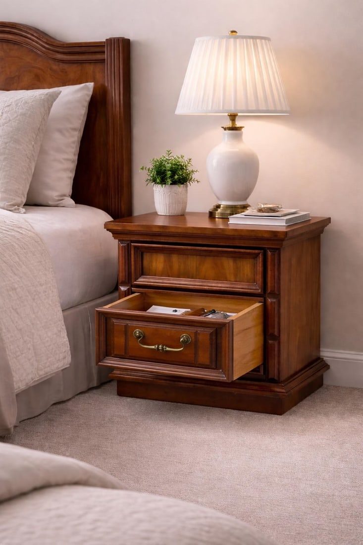 1970s Traditional Revival Nightstand in the Manner of Drexel – Warm Brown Mahogany Finish - 4