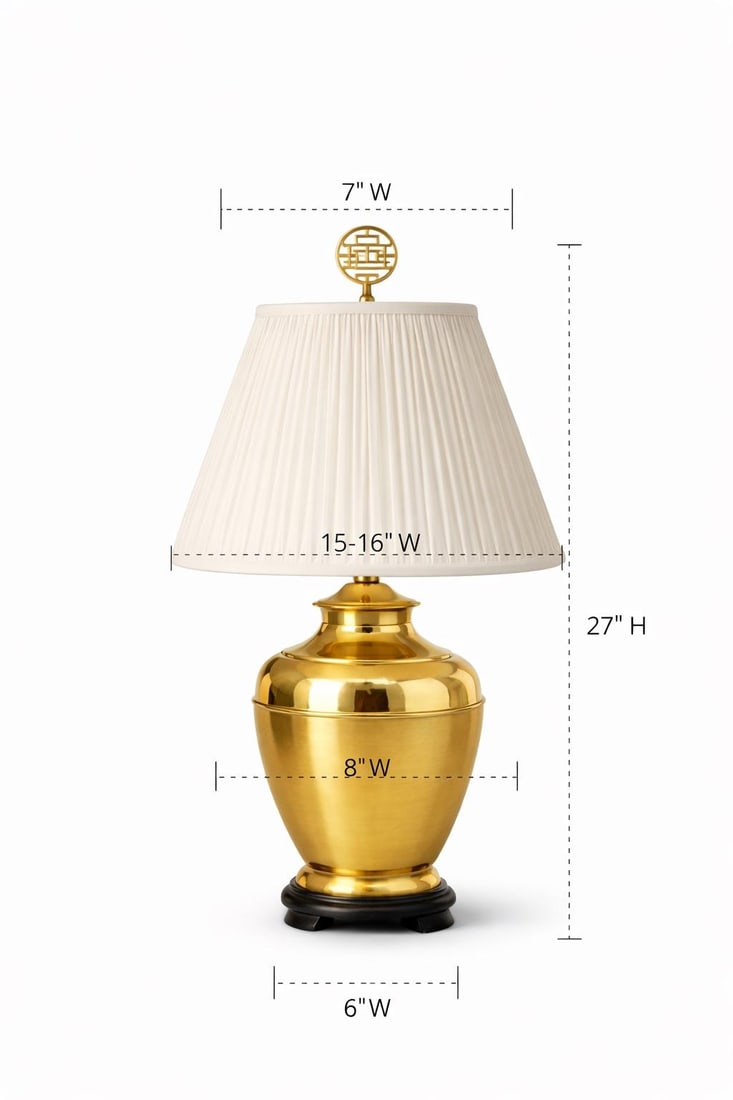 Vintage Brass Ginger Jar Table Lamps With Double Happiness Finials & Original Pleated Shades – - 4