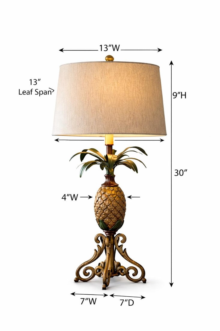 Late 20th Century Solid Metal Pineapple Table Lamp With Scroll Base and Original Gray Shade - 4