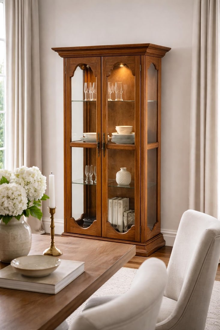 Vintage Harbor House Solid Oak Lighted Curio Cabinet With Glass Sides – Model 9630 – - 3